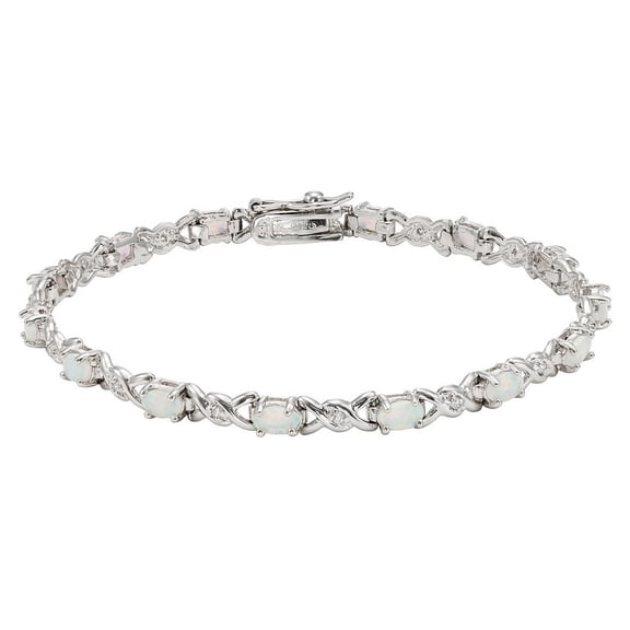 Sterling Silver 925 Opal and CZ X Designed Bracelet