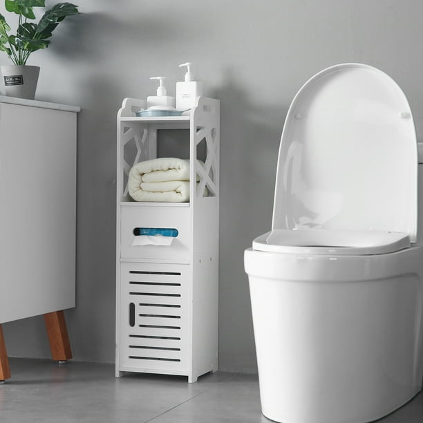 Enyopro Bathroom Cabinet Freestanding Multifunctional Narrow Storage Cabinet White 3 Tier Wooden Bathroom Cabinet Organizer Small Storage Corner With Door And Shelves For Paper Shampoo K1224 Walmart Com Walmart Com