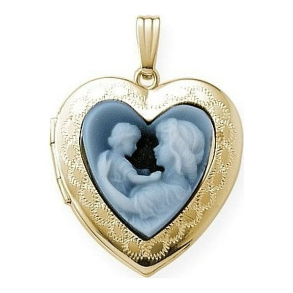 Picturesongold Heart Cameo Locket Necklace Pendants - 3/4 inch x 1 inch in Solid 14K Yellow Gold