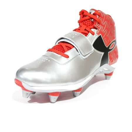 NEW Mens Under Armour C1N Mid D Football Cleats Red / Silver Size 14 M