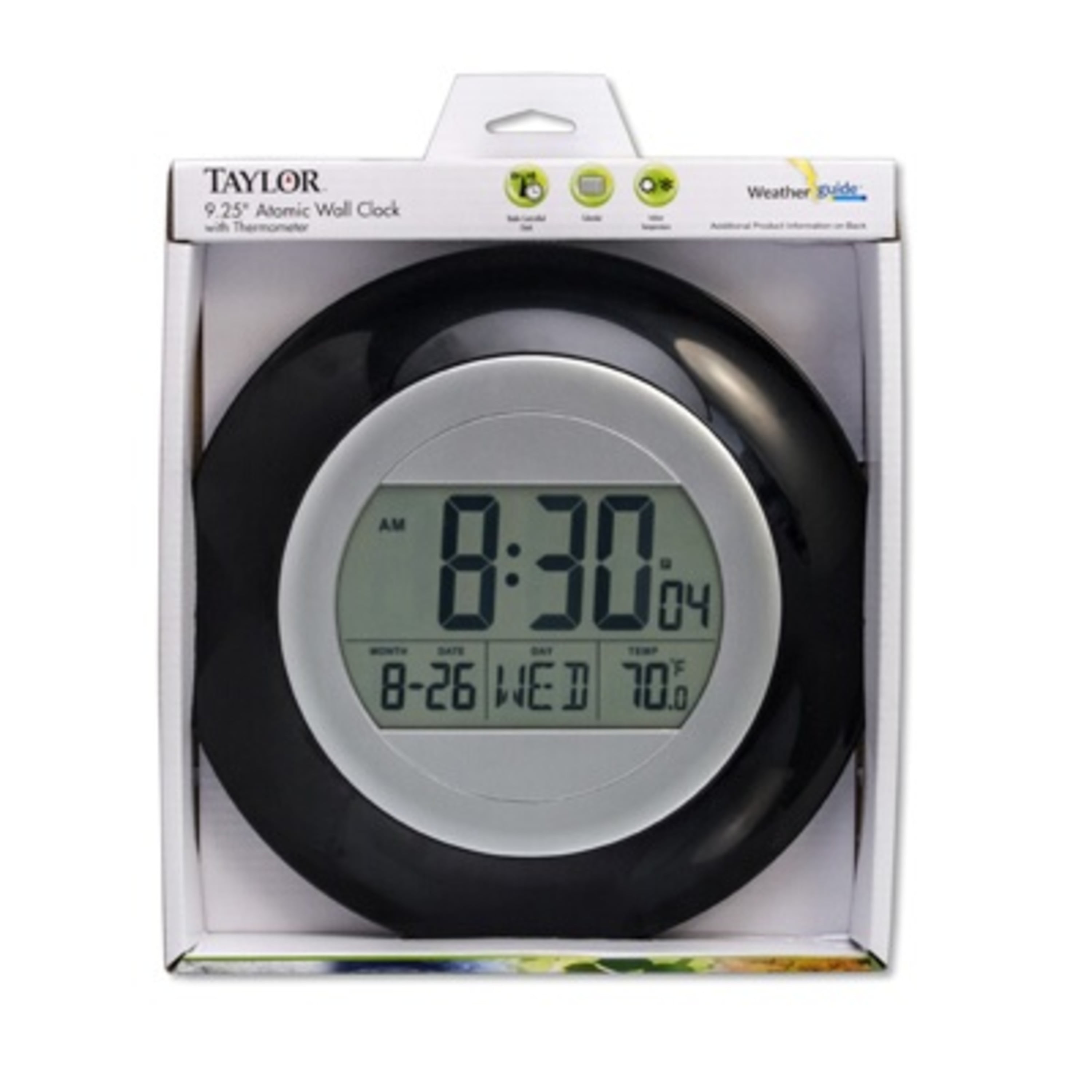 Taylor 9.25-inch Indoor Atomic Clock with Thermometer in White