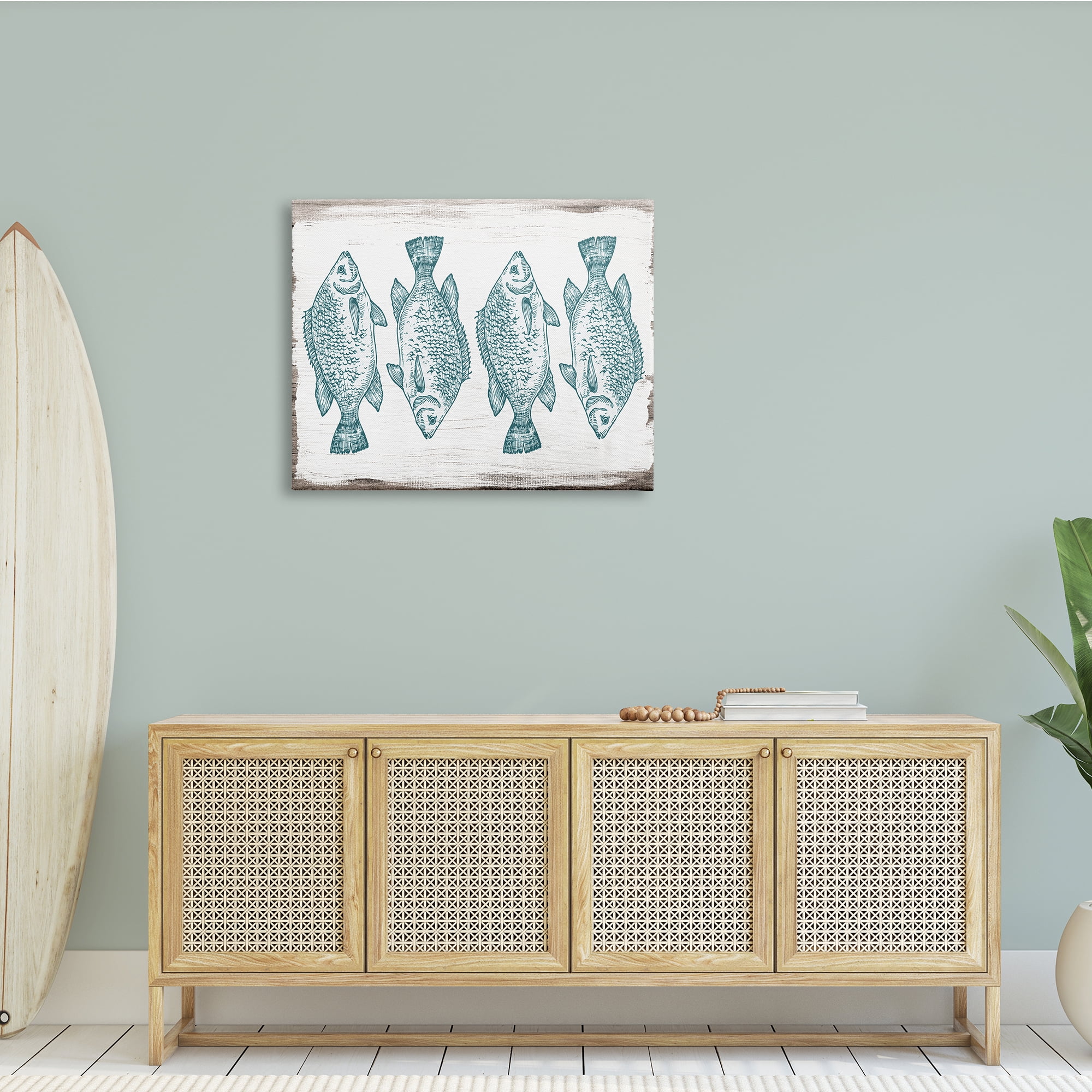 Stupell Indtries Vintage Fish Illtration Nautical Pattern Blue White Brown,40 x 30,Design by Daphne Polselli