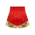 thumbnail image 4 of Sholeno Unisex Kids Satin Boxing Shorts Metallic Color Block Boxer Kickboxing Muay Thai Training Trunks Red&Gold 14, 4 of 7