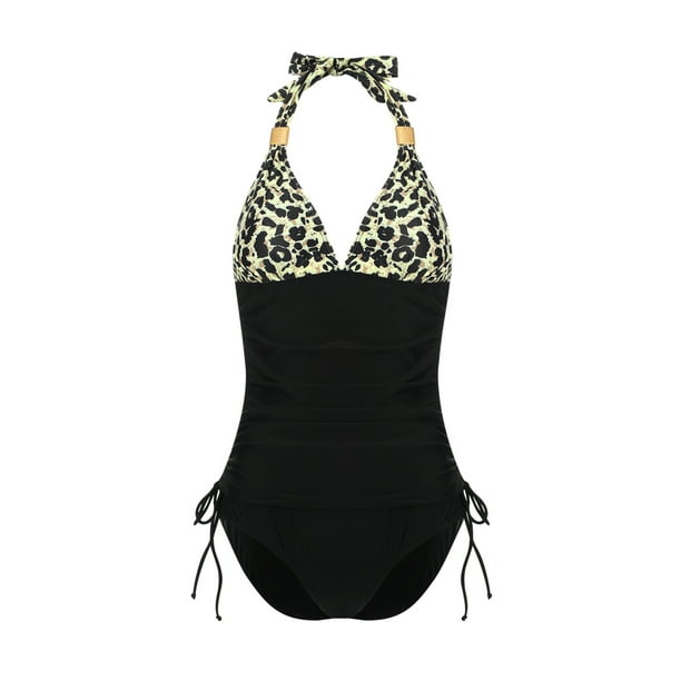 VISgogo Traje de baño femenino de 2 piezas, camisola de cuello halter de color sólido con cordón + bragas de bikini para mujer, S / M / L / XL / XXL VISgogo moda
