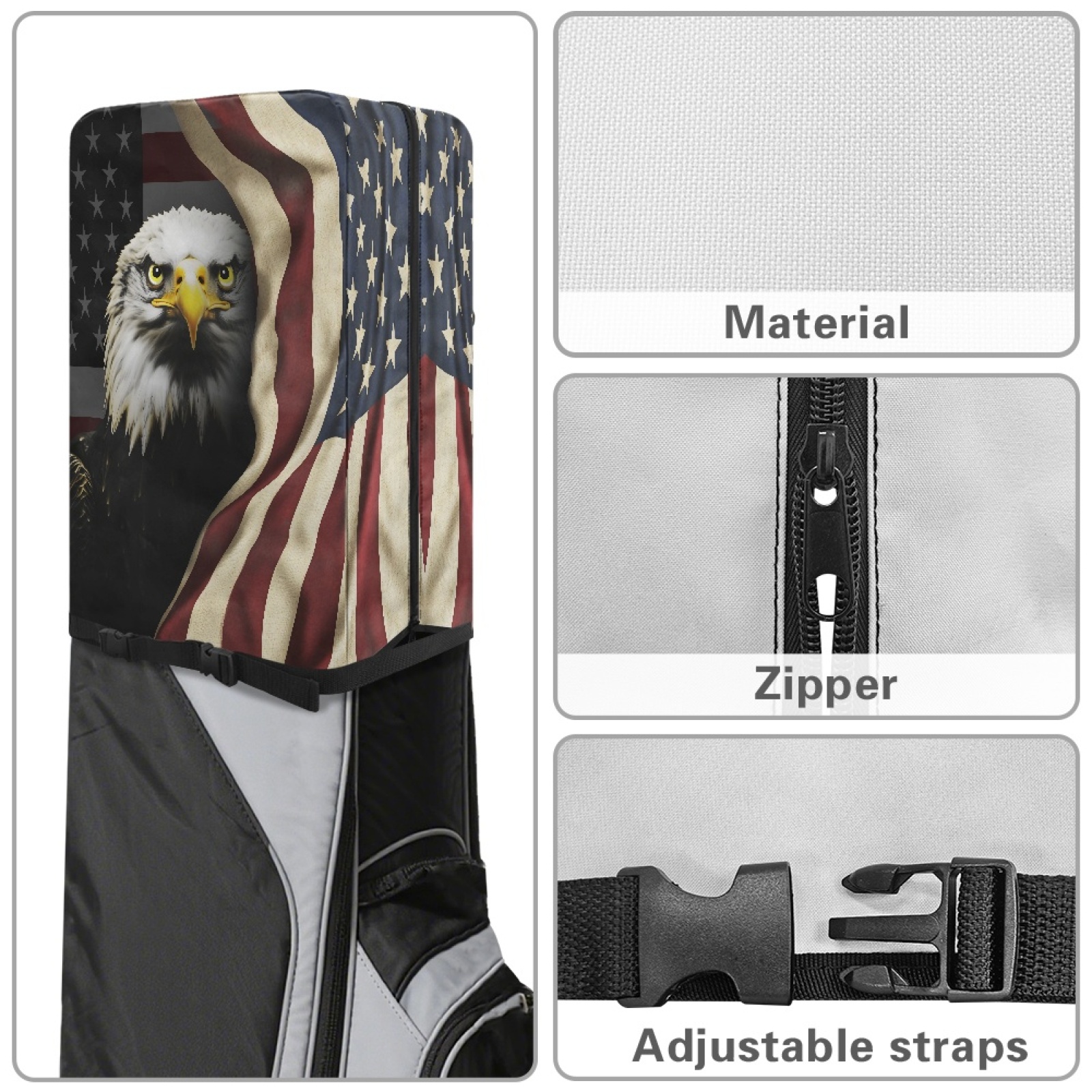 Yuyamidu Eagle Golf Bag Cover USA Flag Hood Golf Bag Umbrella for Clubs with Snap Button One Size Fit Most Stand Bags, Dust and Sun Protection