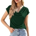 thumbnail image 6 of QASIEATN Women's Summer Solid Color Blouse Swing Collar Short Sleeve Casual Holiday Tops Fall Fashion Outfits for Women, 6 of 9