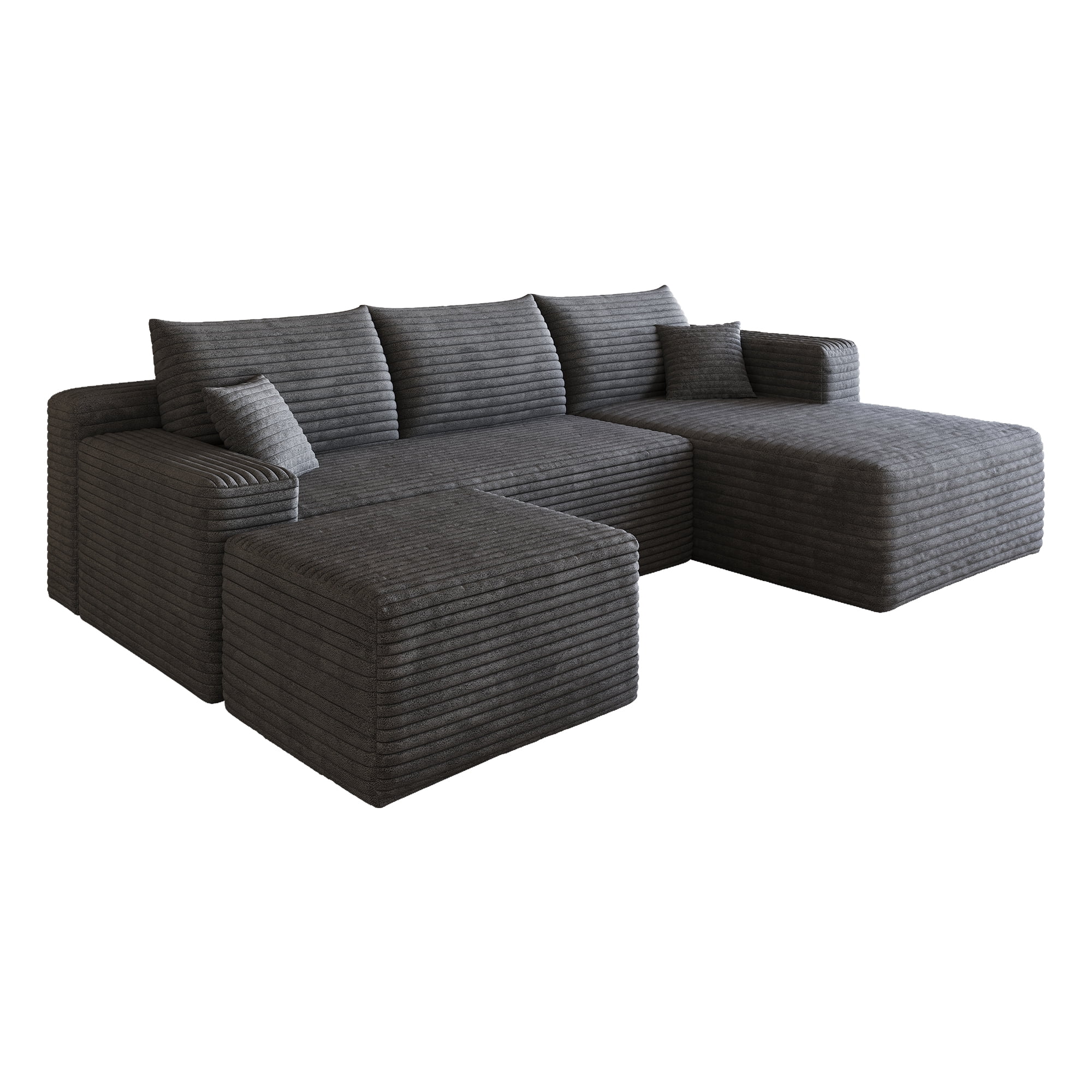 Cloud Sectional Sofa 95-Inch with Ottoman and U-Shaped Modular Design, Corner Couch and Deep Seat Living Room Set, No Assembly Required, Dark Gray