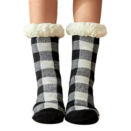 

IMSHIE Slipper Socks for Women Winter Fluffy Cozy Warm Soft Thermal Socks Non-Skid Christmas Plaid Plush Stockings Comfy Slipper Socks For Home Socks Cabin Socks Bed Socks skilful
