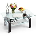 thumbnail image 3 of SEGMART Glass Coffee Table, Rectangle Coffee Table, Tea Table, Modern Side Coffee Table with Iron Leg, Glass Tabletop with Lower Shelf, Modern Dining Center Table for Home Living Room Office, 3 of 9