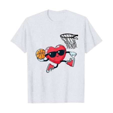 QUNYINEY Love Heart Women Shirts Short Sleeve Crew Neck Casual Pullover Tops Loose Women Tops