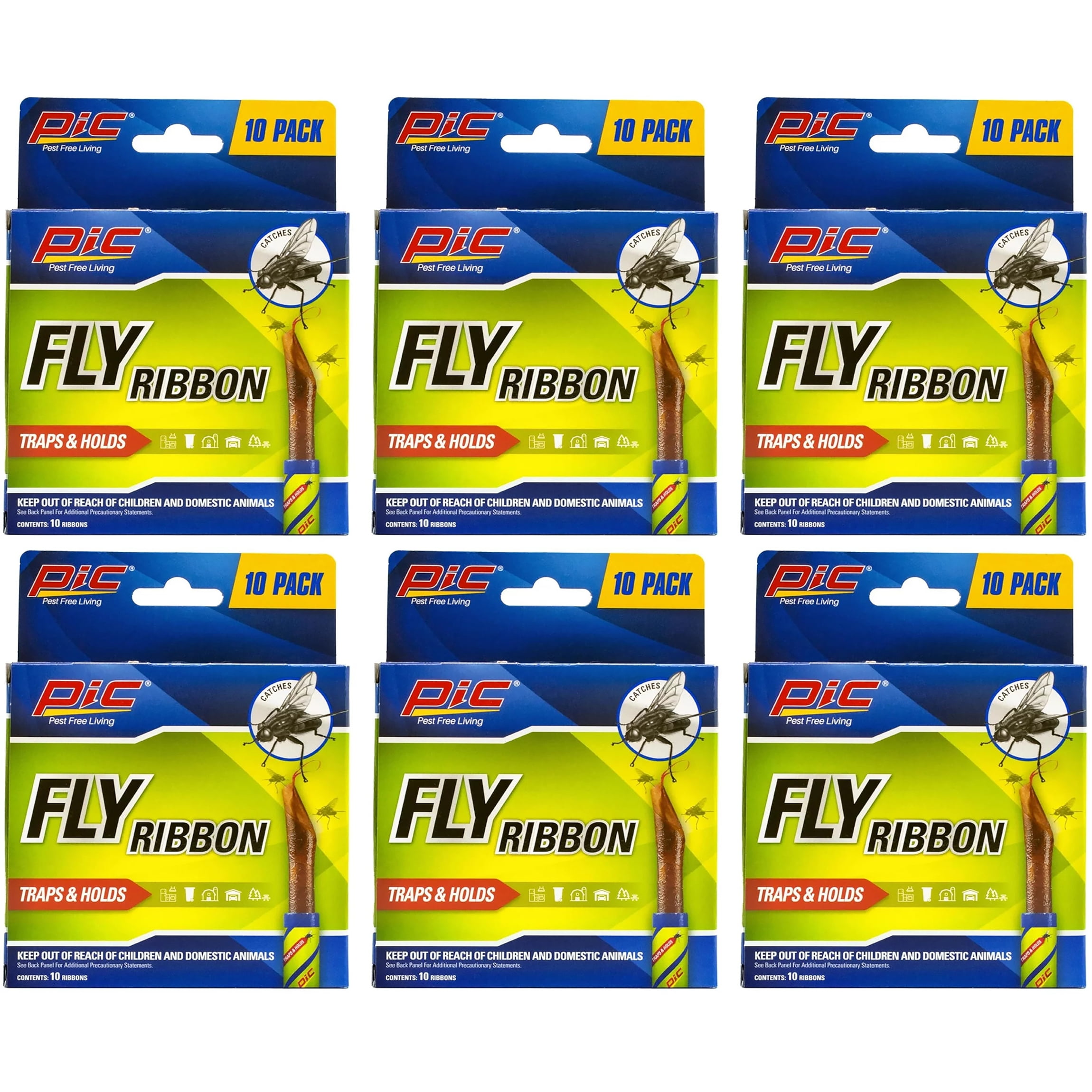 PIC Fly Ribbons, Indoor and Outdoor Fly Trap, 10 Count, 6 Pack (60
