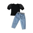 thumbnail image 2 of Liacowi Girls Short Sleeve Tops Elastic Waist Jeans and Waistband, 2 of 6
