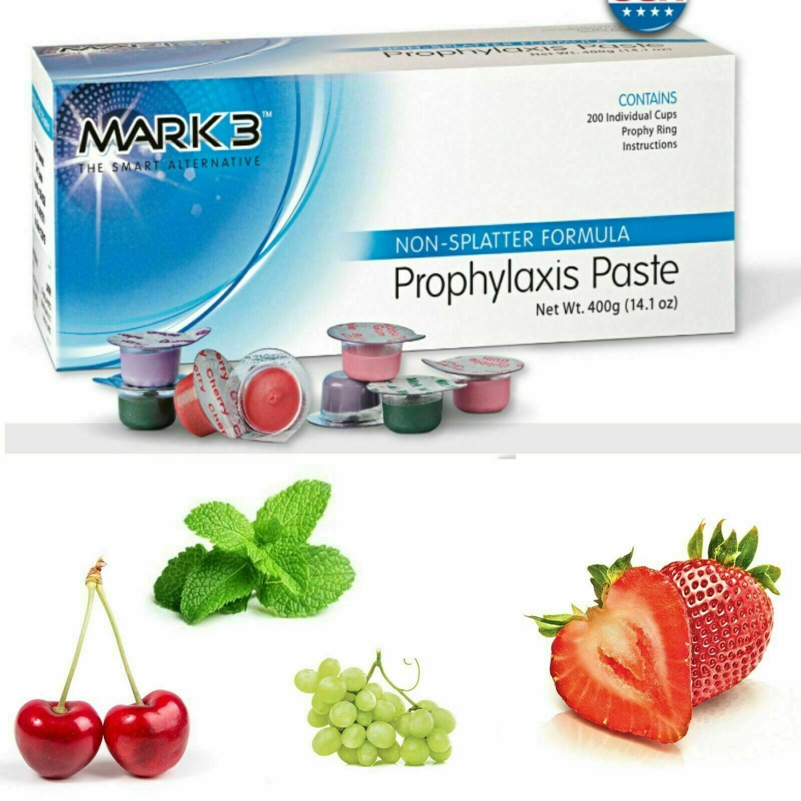 Dental Prophy Paste COARSE ASSORTED 200 cups Prophylaxis Non Splatter
