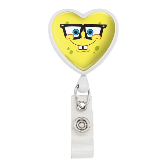 Spongebob Nerd Face Heart Lanyard Retractable Reel Badge ID Card Holder