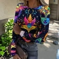 thumbnail image 2 of Mardi Gras Shirts for Women Feathers Print Carnival Crew Neck Tops Glitter Long Sleeve Holiday Tunic Tops Blue 2XL, 2 of 7