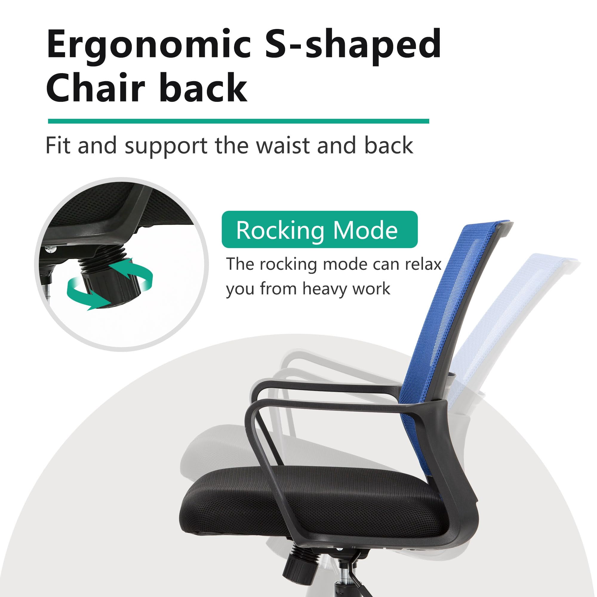 YRLLENSDAN Mesh Office Chair with Wheels Rolling Desk Chair with Arms Mesh Computer Chair for Adults Conference Room Chair Study Chair Adjustable Height,Blue