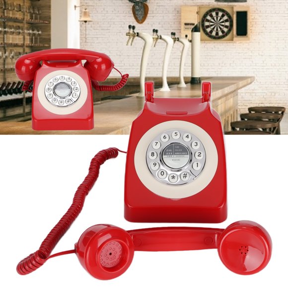 Téléphone Rétro, Téléphone Fixe Rétro de Style Classique des Années 1980, Sonnette en Métal Pouvant Être Allumée/éteinte, pour Décoration d'Hôtel, Café, Bar