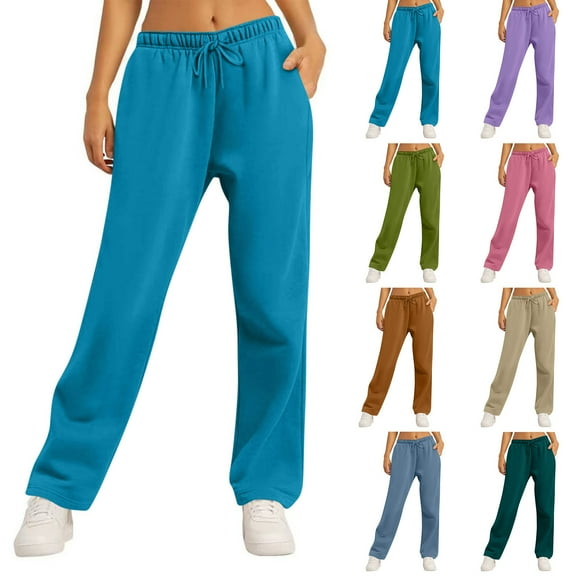 Tqyyweavej Womens Sweatpants Drawstring Straight Leg Casual Sweat Pants Stretch Open Bottom Trousers with Pockets Size S to 2XL