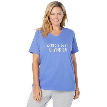 

Dreams & Co. Women s Plus Size Cotton V-Neck Pj Top
