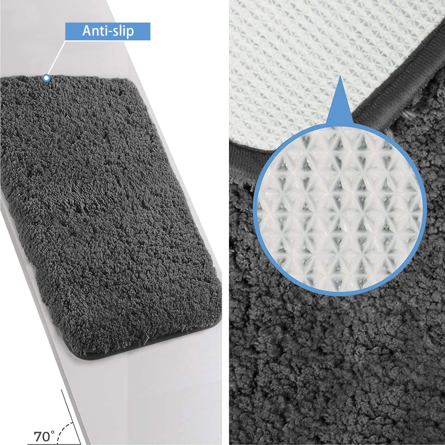 Large Gray Bathroom Rugs, 24"×47" Absorbent Shaggy Shower Mat, Microfiber Bath Mats for Bathroom, Luxury Bathroom Floor Mats Rubber Back