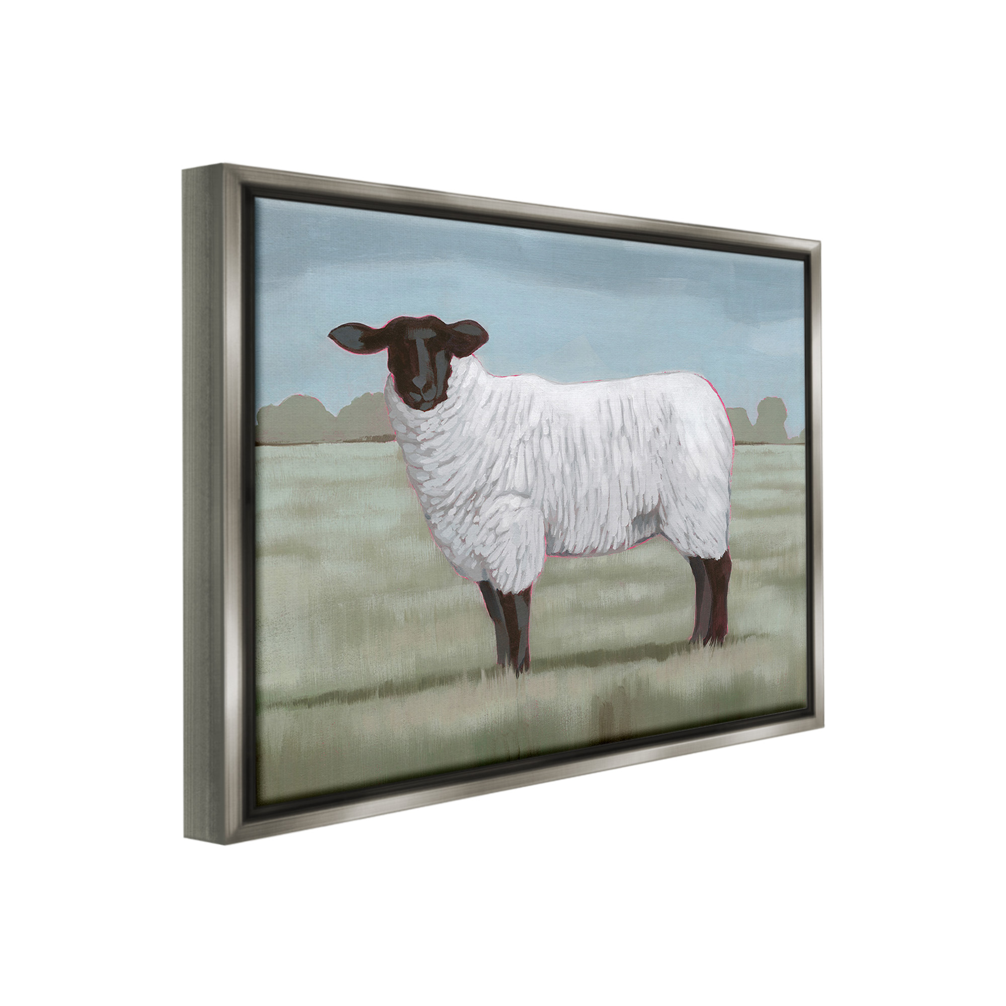 Stupell Industries Traditional Farm Sheep Animals & Insects Painting Gray Floater Framed Canvas Art Print Wall Art, 31 x 25