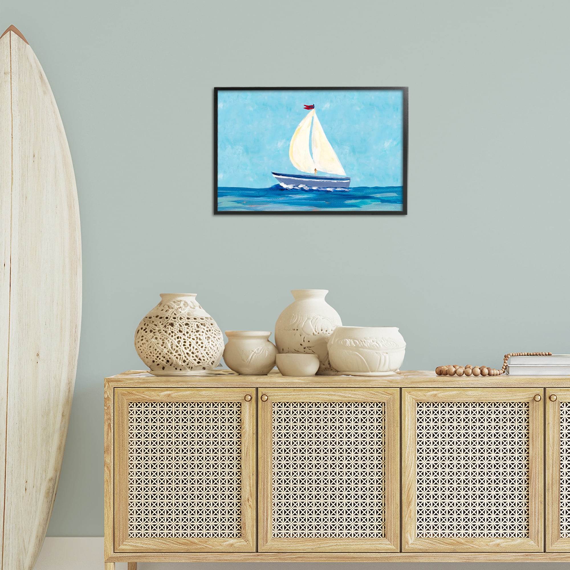 Stupell Industries Sail The Sea Transportation Painting Black Framed Art Print Wall Art, 24 x 16