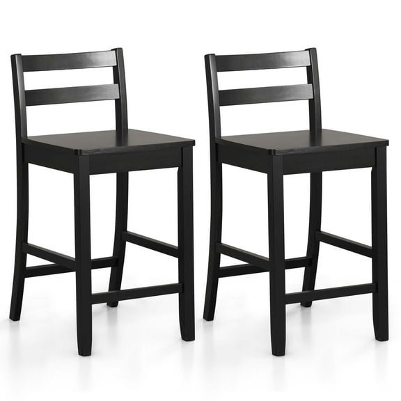Costway 22" Wooden Ergonomic Backrest Bar Stools, Black (Set of 2)
