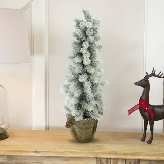 Northlight Potted Flocked Mini Pine Slim Christmas Tree with Berries - 2' - Unlit