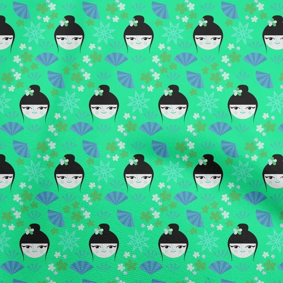 oneOone Cotton Poplin Light Green Fabric Asian Japanese Fan Sewing Material Print Fabric By The Yard 56 Inch Wide