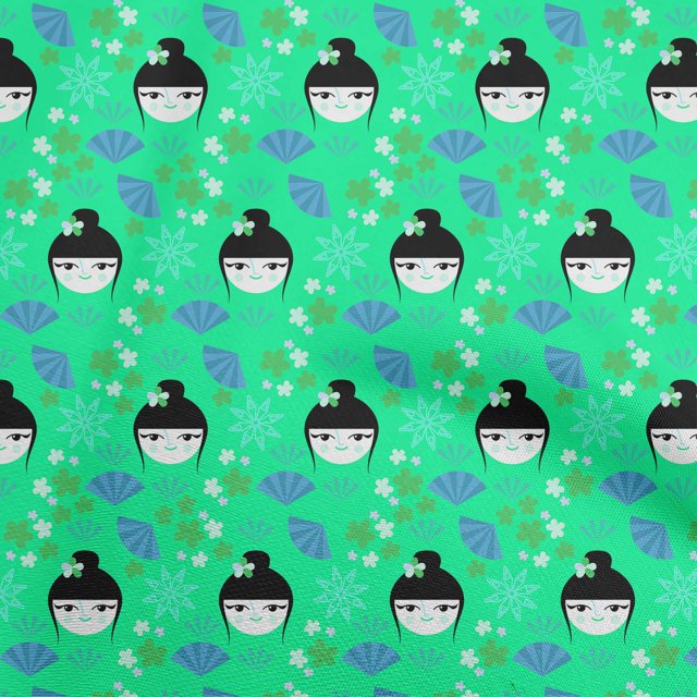 oneOone Rayon Light Green Fabric Asian Japanese Fan Sewing Craft Projects Fabric Prints By Yard 56 Inch Wide