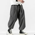 thumbnail image 4 of sunsanly Men Bloomers Japanses Style Loose Deep Crotch Solid Color Drawstring Elastic Waist Ankle-banded Soft Breathable Hip Hop Streetwear Long Trousers Harem Pants, 4 of 7