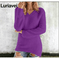 thumbnail image 2 of Luriavei Womens Sweaters Trendy Solid Color Classic Knit Tops Thermal Long Sleeve Fleece Shirts Fall Outfits Winter Clothing(Purple,XX-Small), 2 of 7
