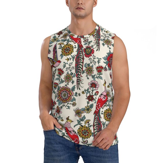Fotbe Dark Enchanted Flowers And Birds Men's Camiseta sin Mangas Estampada para Hombres, Playera Casual para Gimnasio, Entrenamiento, Playa-3X-Large