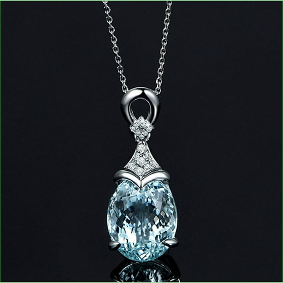 Lab Created Aquamarine Teardorop solitaire Pendant 1 Ct Oval Cut 14K White Gold Plated