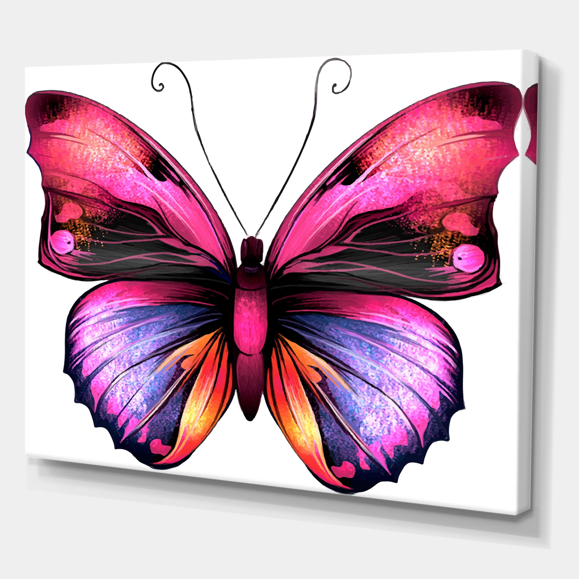 Designart ' Portrait Of Bright Pink Butterfly ' Modern Canvas Wall Art Print