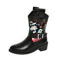 thumbnail image 4 of Rokment Winter Fall Flower Wide Calf Cowboy Boots for Women 2025 Black Leather Vintage Floral Buckles Mid Calf Cowgirl Booties, 4 of 6