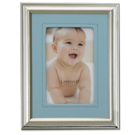 Silver Plated 4x6 Metal Picture Frame - Blue Faux Leather Mat