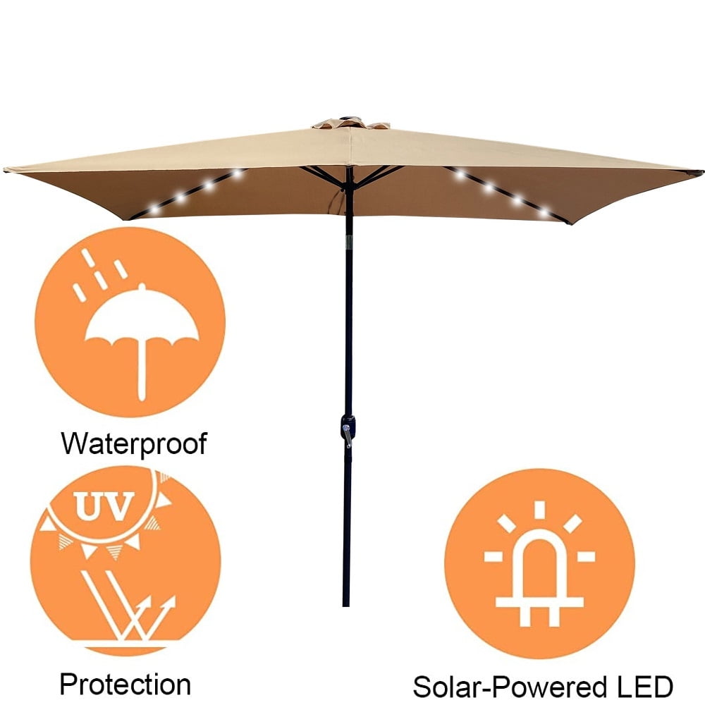 SEGMART Outdoor Umbrella, 10 Ft Patio Umbrella with Solar Lights, Heavy