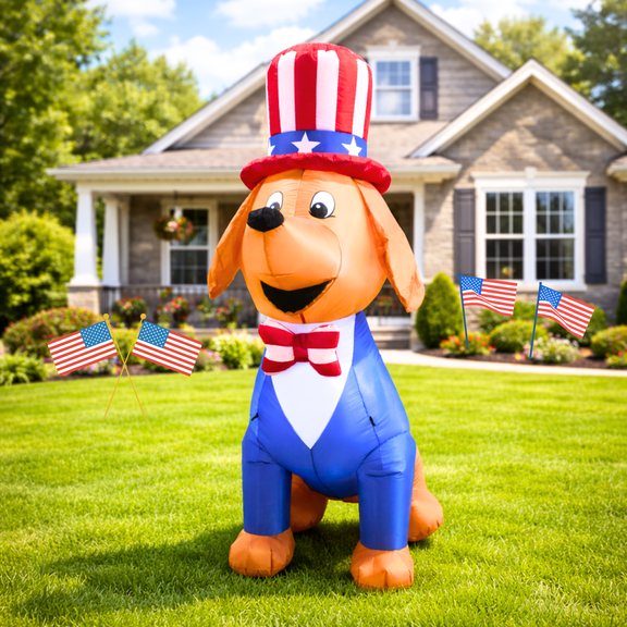 PTS 6FT Inflatable Patriotic Dog Independence Day Outdoor Decoration, Easter Blow Up Yard Decorations, Built-in LED Lights Inflatables Holiday Funny Decor for Indoor Lawn Garden