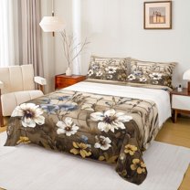 Feelyou Watercolor Flower Teen Bed Sheets, Jungle Floral Plant King Sheets, Rustic Farmhouse Cabin Sheet Set, Luxury Bedroom Decor, 4 Pieces