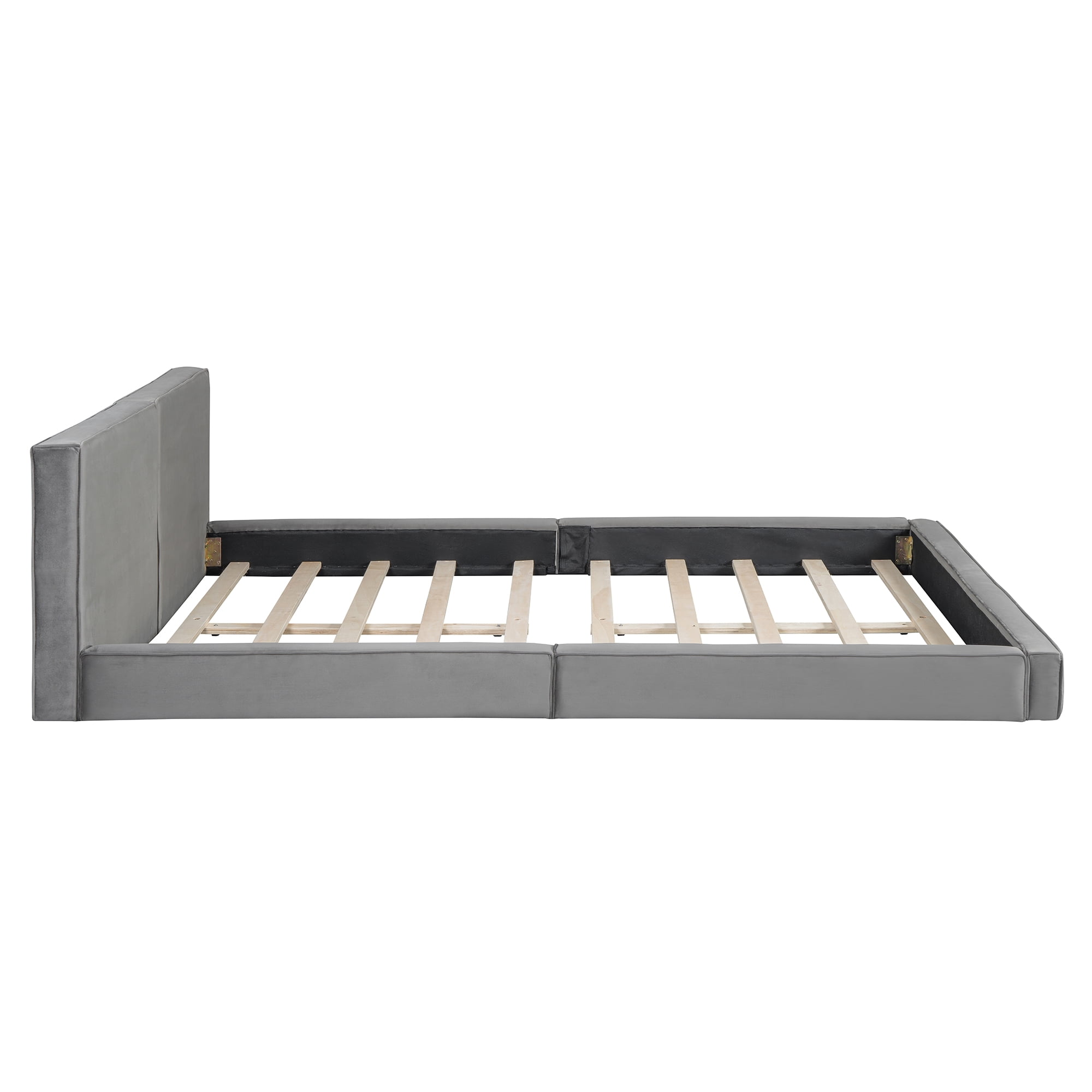DreamBuck Queen Size Upholstered Platform Bed Frame with Velvet Headboard and Wood Slats Support, Modern Platform Bed for Adults, , Platform Bed for Bedroom, Grounded Bed, No Box Spring Needed