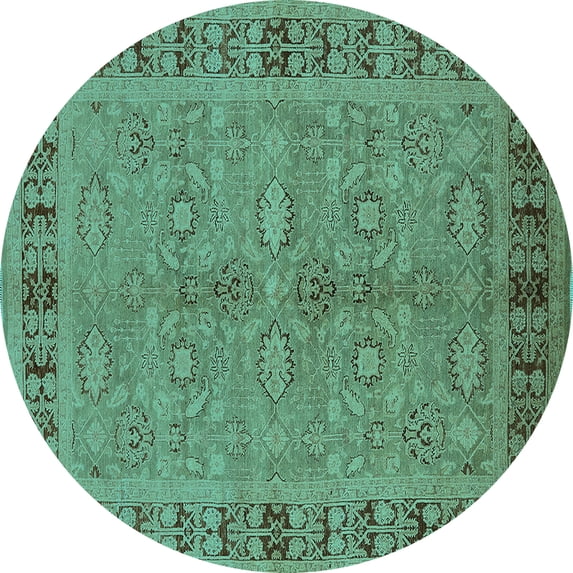 Ahgly Company Indoor Round Oriental Turquoise Blue Industrial Area Rugs, 8' Round