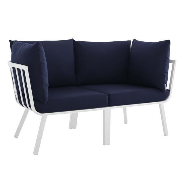 Modway Riverside Ensemble de Canapé Sectionnel d'Extérieur en Aluminium 2 Pcs pour Patio, Blanc/marine