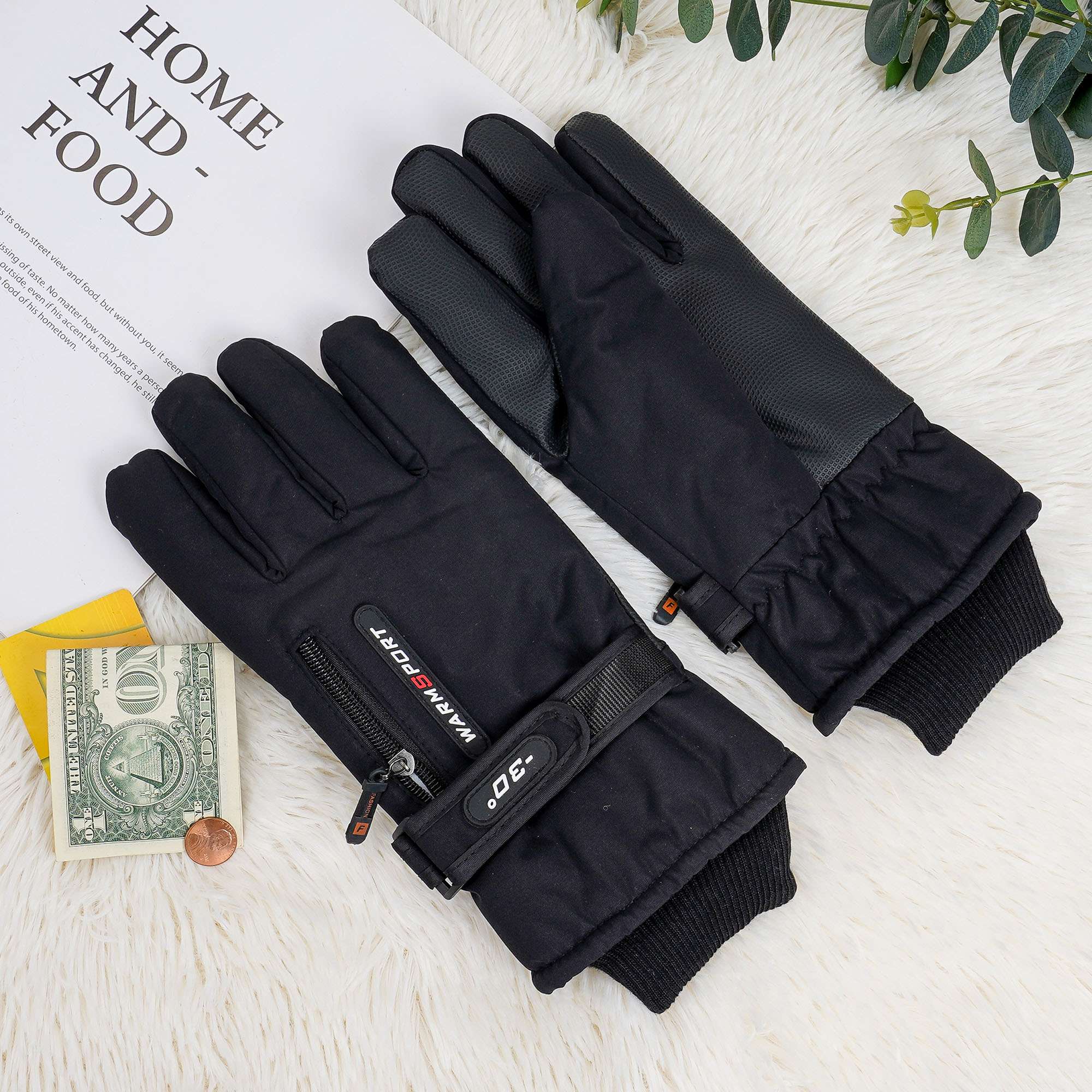Gustave Winter Ski Snow Gloves for Women Men Waterproof Touchscreen Snowboard Gloves Cold Weather Warm Thermal Fleece Lined Gloves with Pocket for Running Driving Cycling - Black