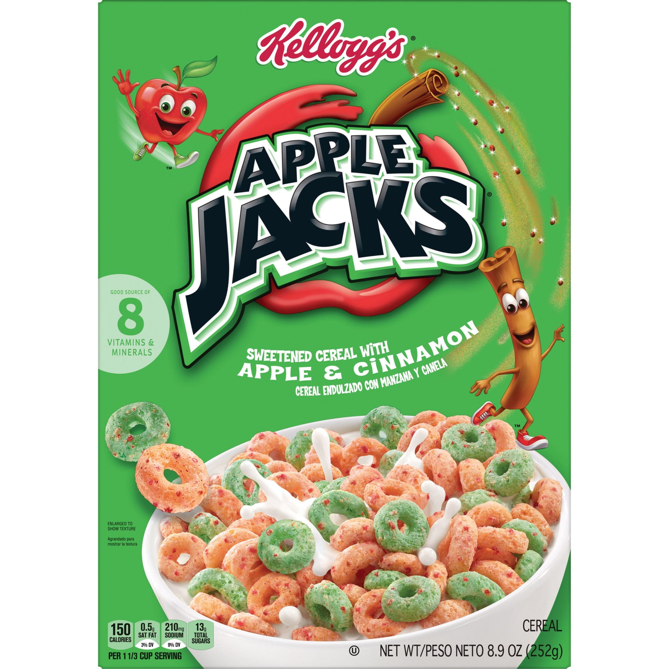 (8 pack) Kellogg's Apple Jacks Original Breakfast Cereal, 15g Whole Grains, 8.9  oz