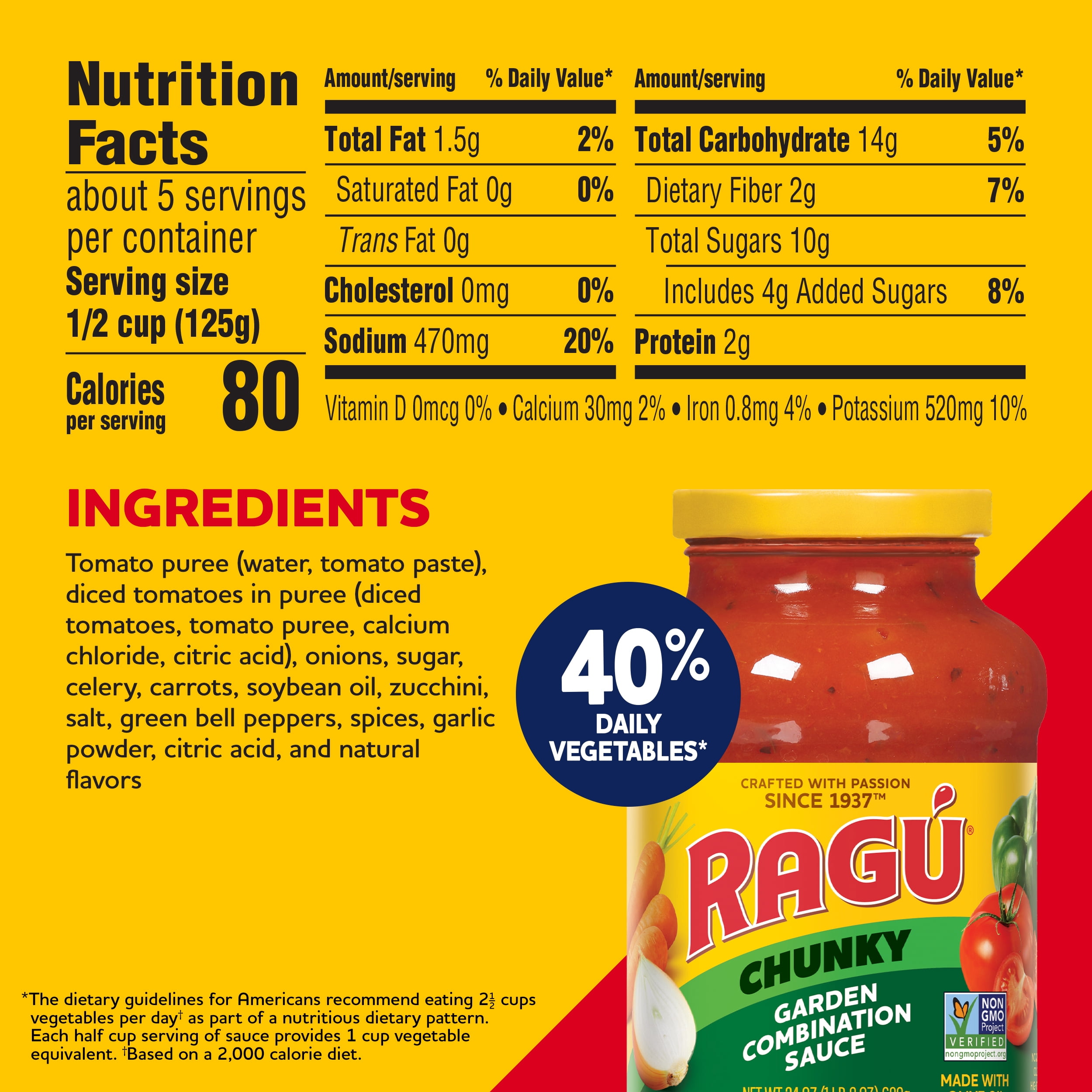 (12 pack) RAGU Chunky Garden Combination Vegetable Pasta Sauce, 24 oz