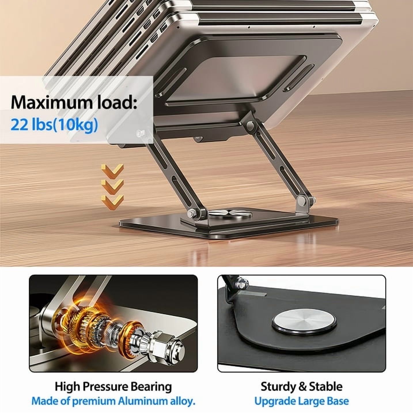 Vtin 360° Rotating Laptop Stand, Foldable Aluminum Laptop Desk Stand, Riser Holder Ergonomic Computer Stand for Laptop, Black