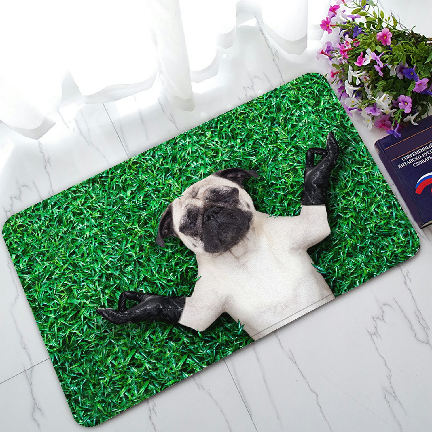 PHFZK Animal Doormat, Cool Pug Dog Doormat Outdoors/Indoor Doormat Home Floor Mats Rugs Size
