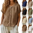 thumbnail image 4 of Kelon Short Sleeve Womens Linen Cotton Tops Vacation Casual Outfits Blouses Dressy Casual Summer Outfits 2026, 4 of 9
