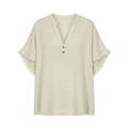 thumbnail image 3 of Favoffer Women's Linen Blouses V Neck Short Sleeve Tassel Button Casual Tops Lightweight Summer Shirts for Vacation Beach Daily, 3 of 6